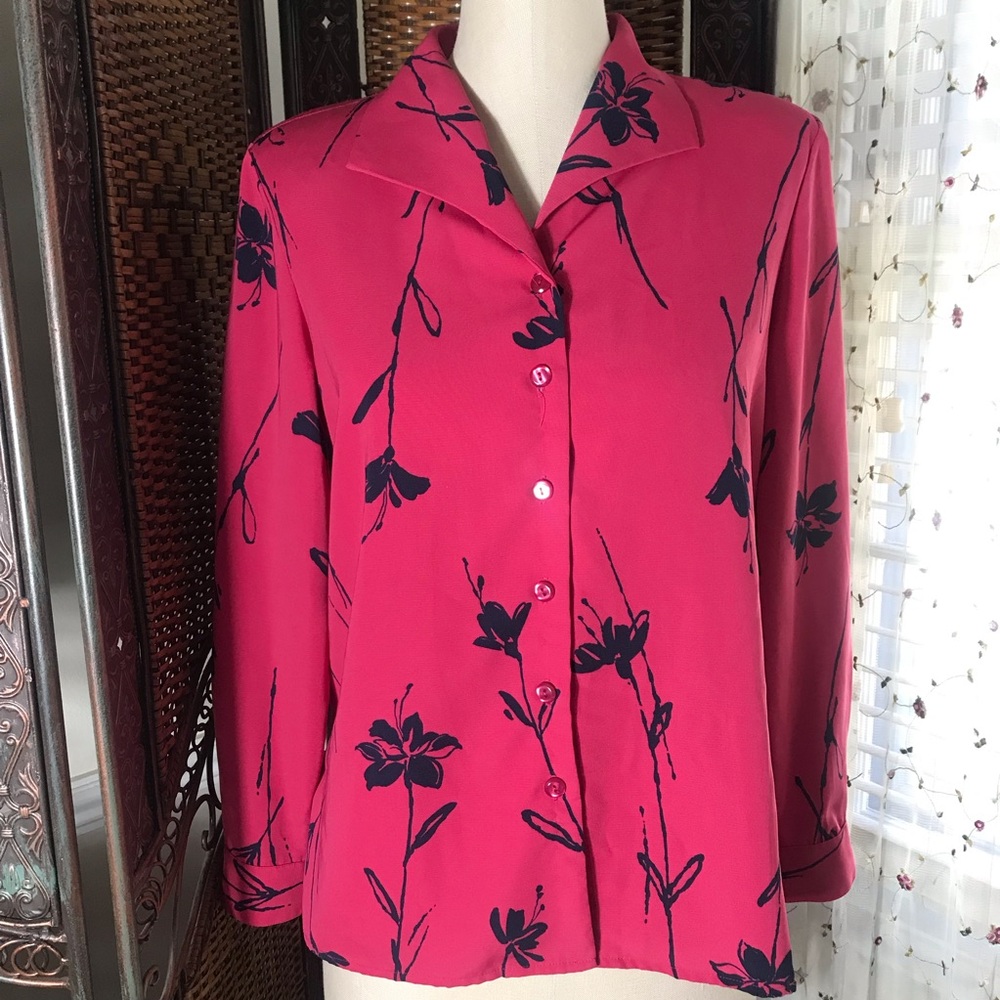 Alfred Dunner Fuchsia Button-Front Floral Blouse